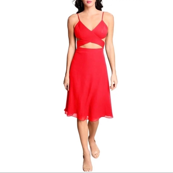 NWT DRESS THE POPULATION Abigail Cutout Fit & Flare Dress in Rouge Size L - Picture 1 of 6